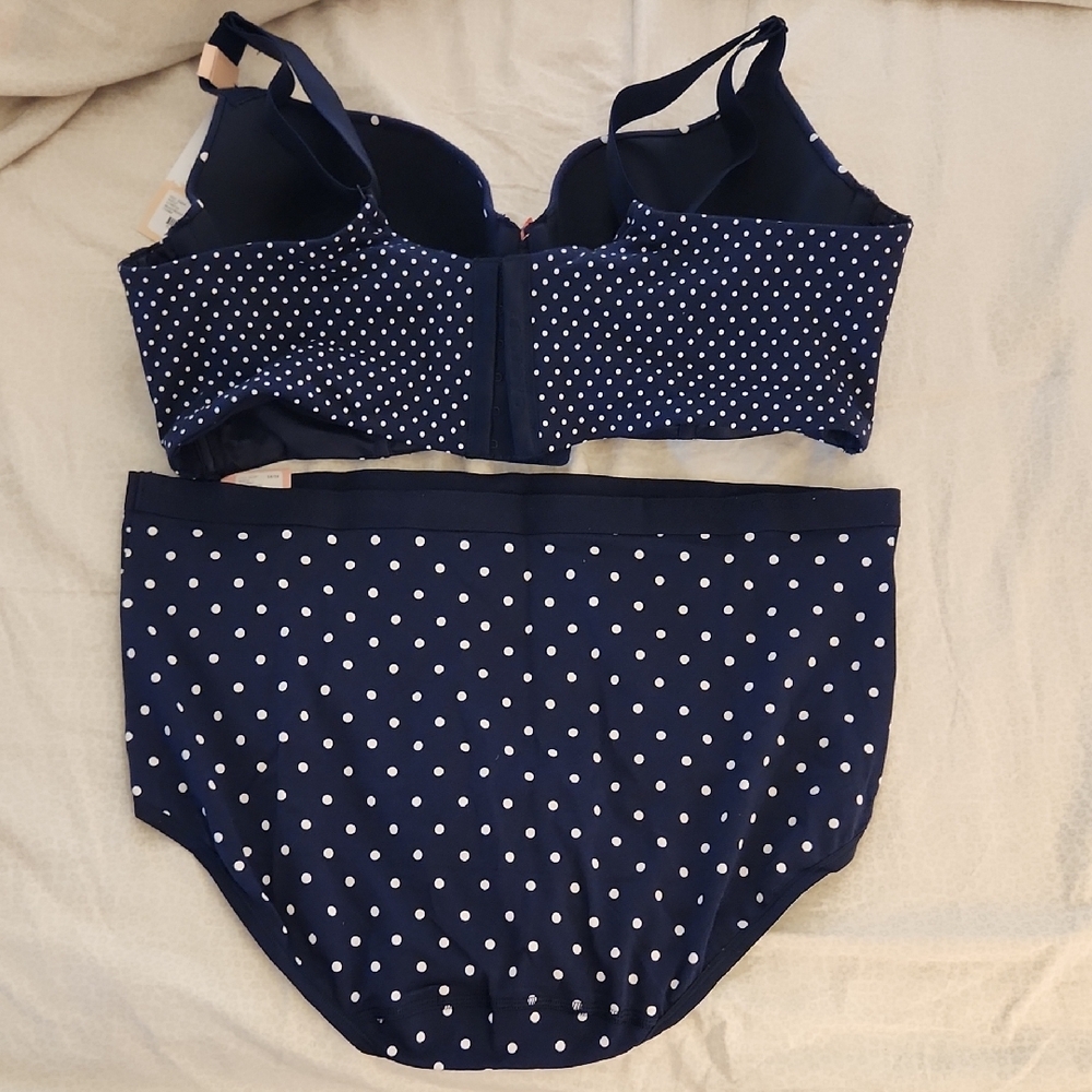 Cacique Navy Blue Polka Dot T Shirt Bra and full brief Set in 40D and 14/16. - Picture 2 of 10